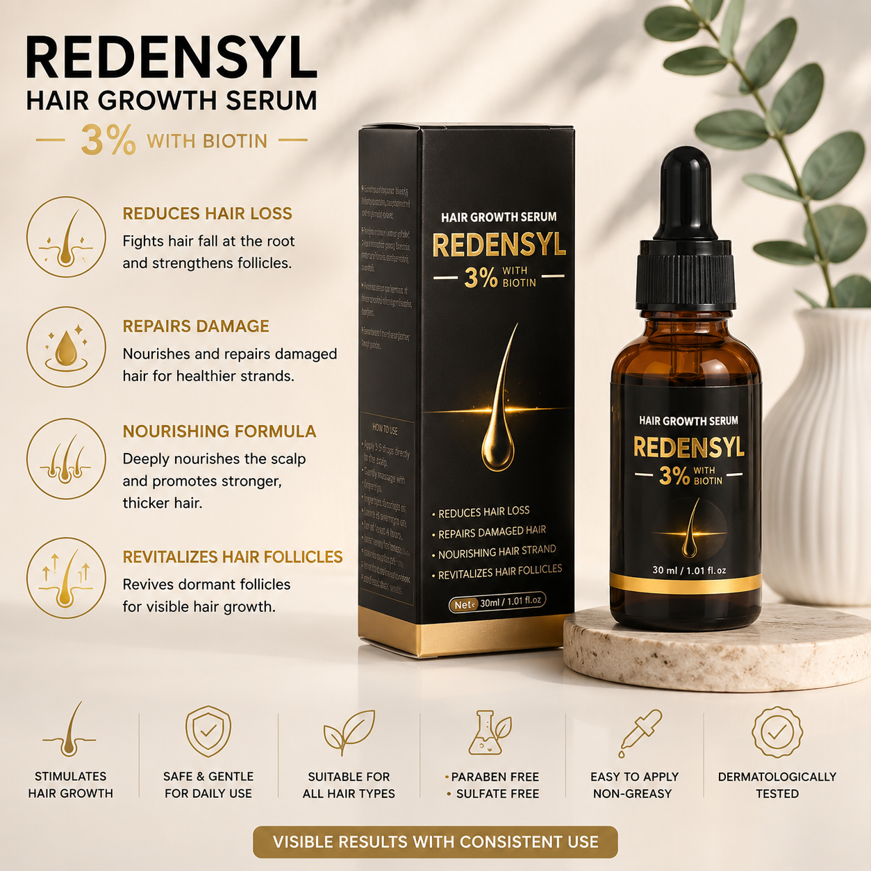Biotin & Rosemary Hair Growth Serum – Thicker & Stronger Hair