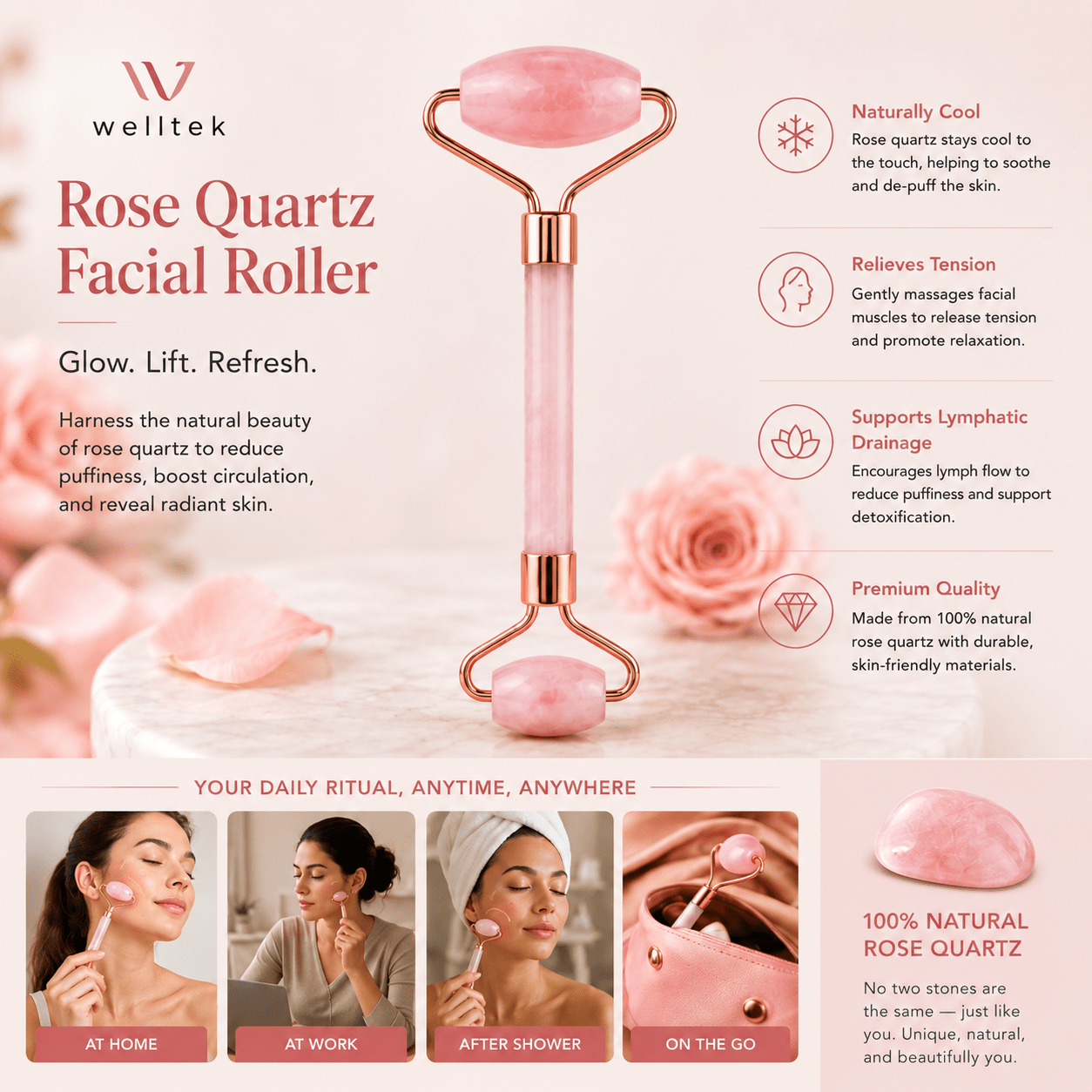 Rose Quartz Facial Roller