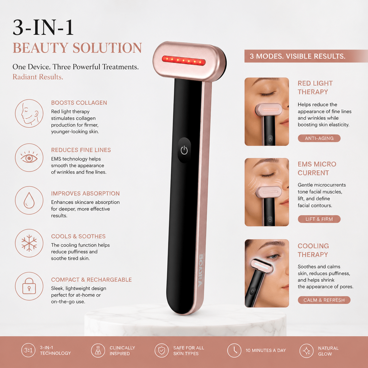 3-in-1 Red Light Therapy Facial Wand