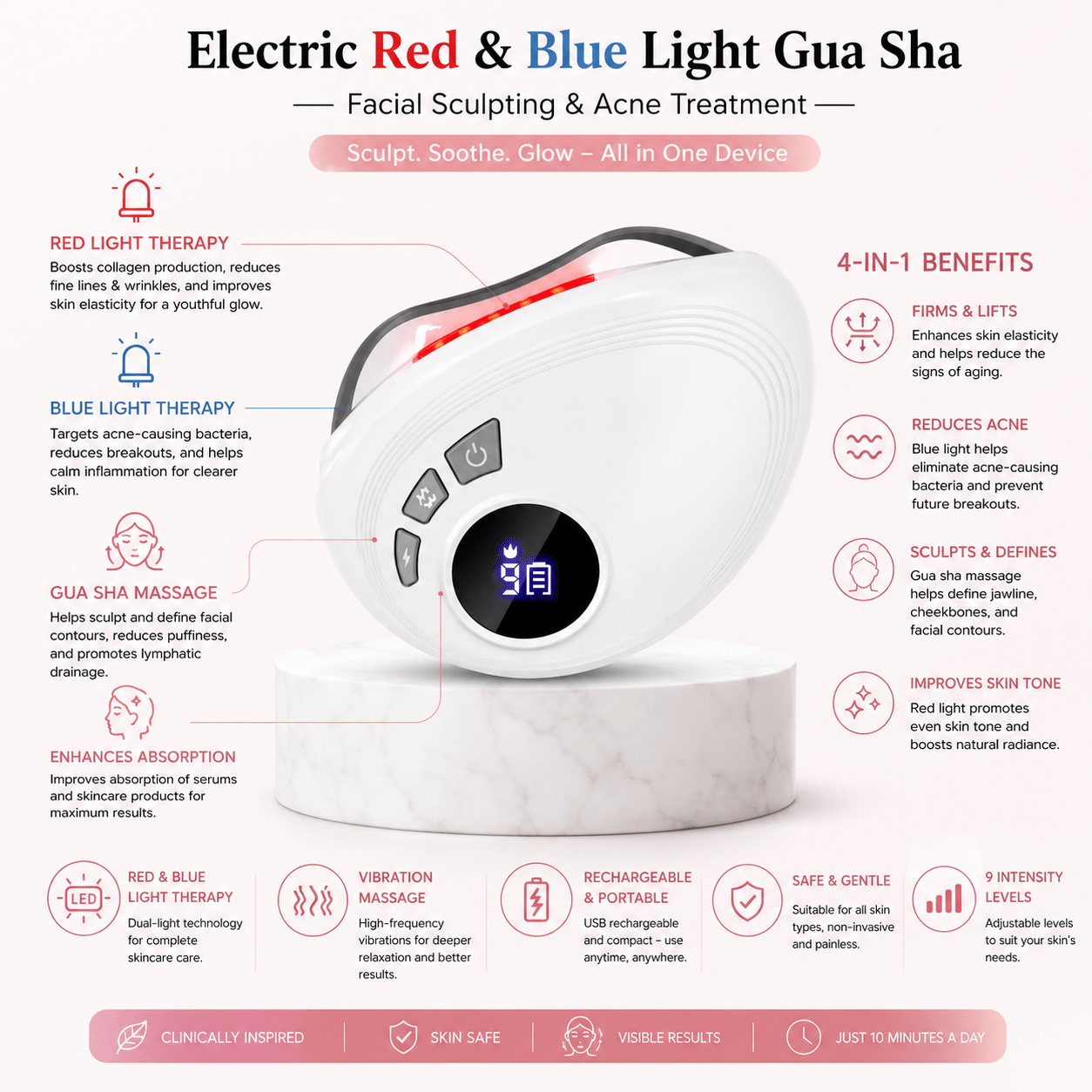 Electric Red & Blue Light Gua Sha Tool