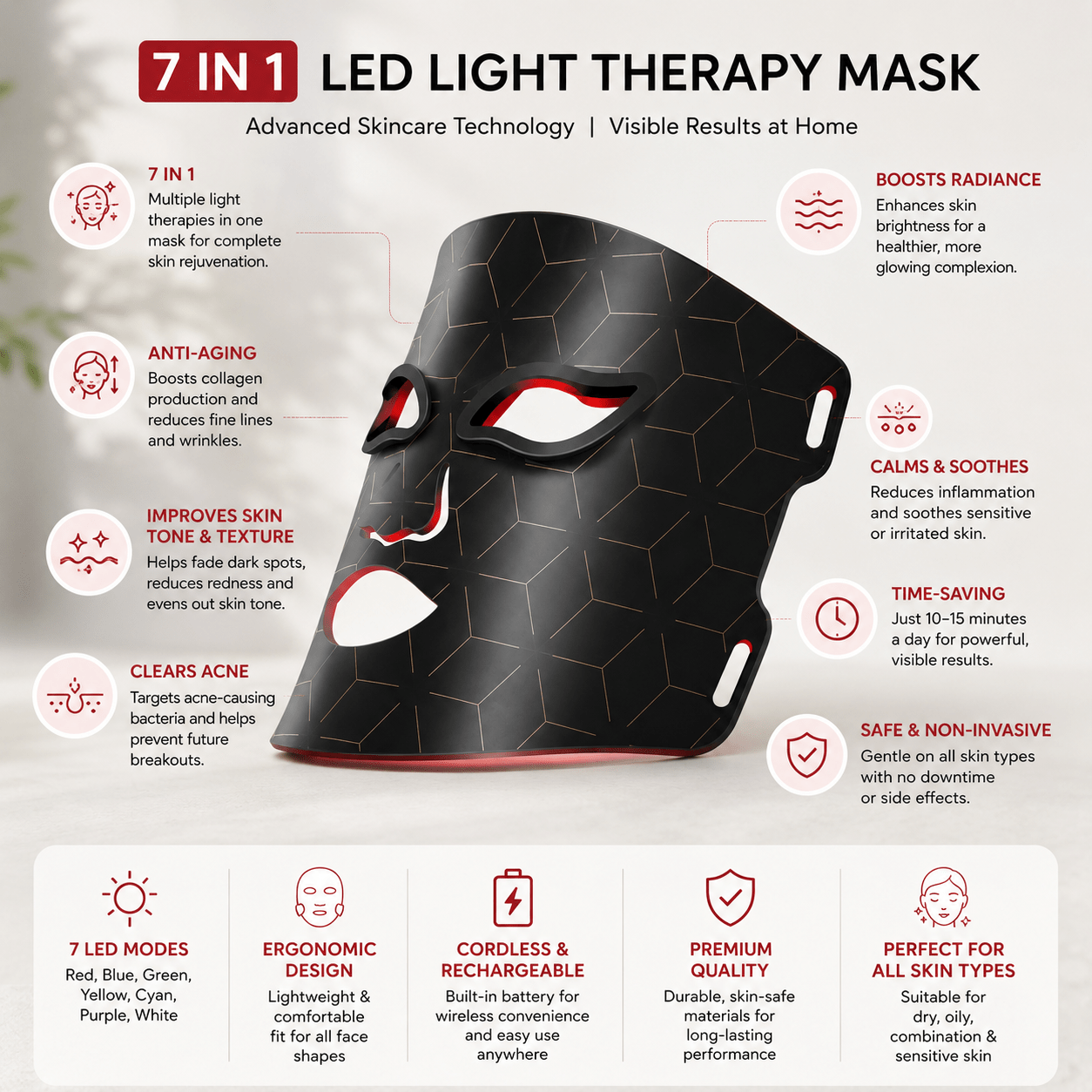 7-Color LED Light Therapy Face Mask